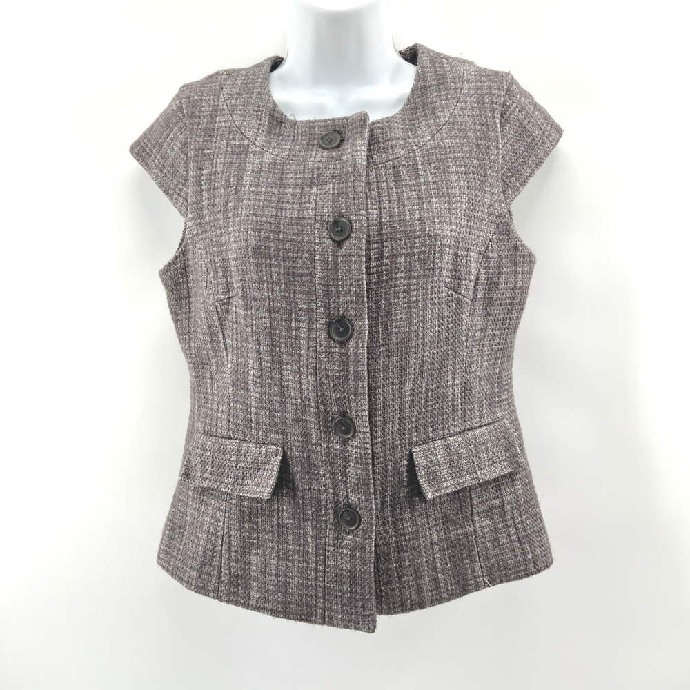 Banana Republic Skirt Suit Women 4/6 Gray Tweed Wool Bld Vest Minimalist Office
